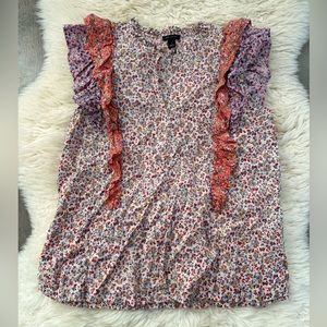 Ann Taylor Floral Ruffle Cotton Tank Top